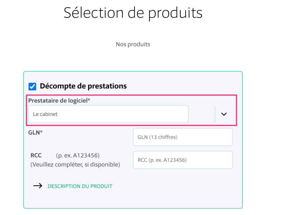 Sélection du produit et du prestataire de logiciel « Le Cabinet » sur MediData