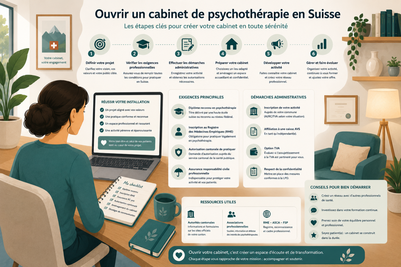 Ouvrir un cabinet de psychothérapie en Suisse : le guide complet 2026